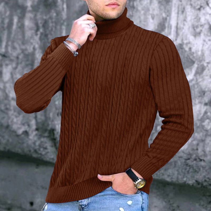 Herren eleganter Rollkragenpullover mit exquisiter Zopfmusterstruktur