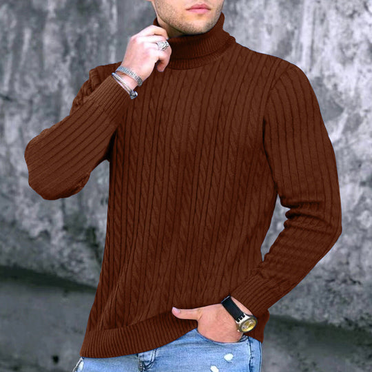 Herren eleganter Rollkragenpullover mit exquisiter Zopfmusterstruktur