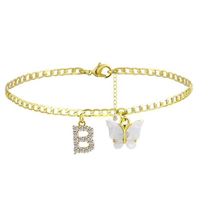 Damen Fußkettchen mit eleganten Glitzer- und Schmetterlingsanhängern Shop Nory