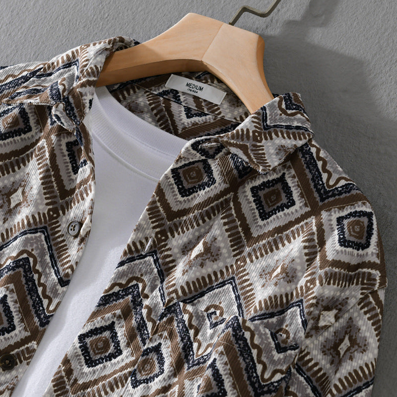 Herren Gemustertes Overshirt im Relaxed-Fit mit geometrischem Diamantprint und Brusttasche Shop Nory