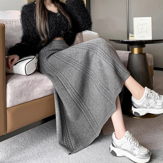 Damen Langer Strickrock mit feinem Rippmuster Shop Nory