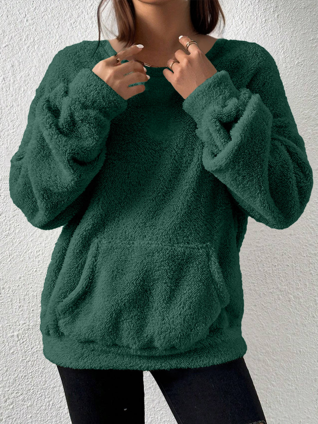 Damen Kuscheliger Teddy-Fleece-Pullover mit Kängurutasche Shop Nory