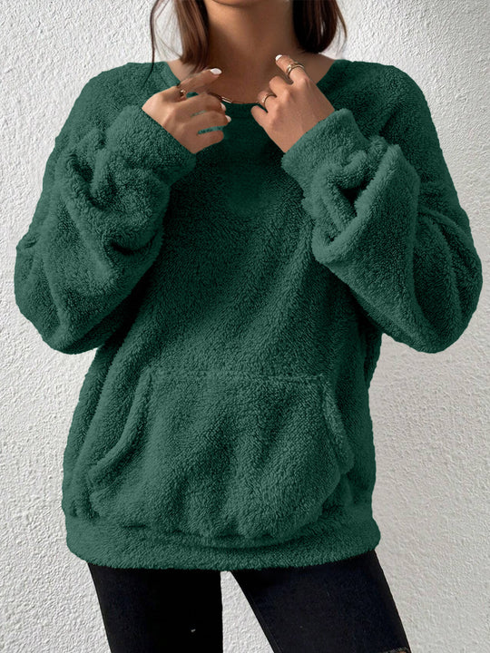 Damen Kuscheliger Teddy-Fleece-Pullover mit Kängurutasche Shop Nory