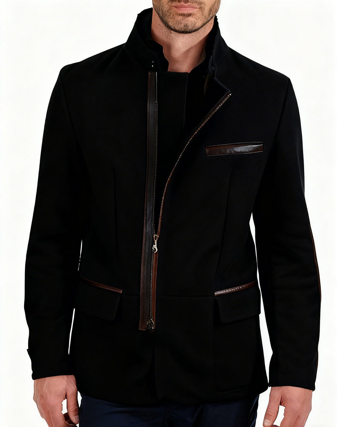 Herren nan elegante Wildlederjacke mit Stehkragen und verdecktem Reißverschluss Shop Nory