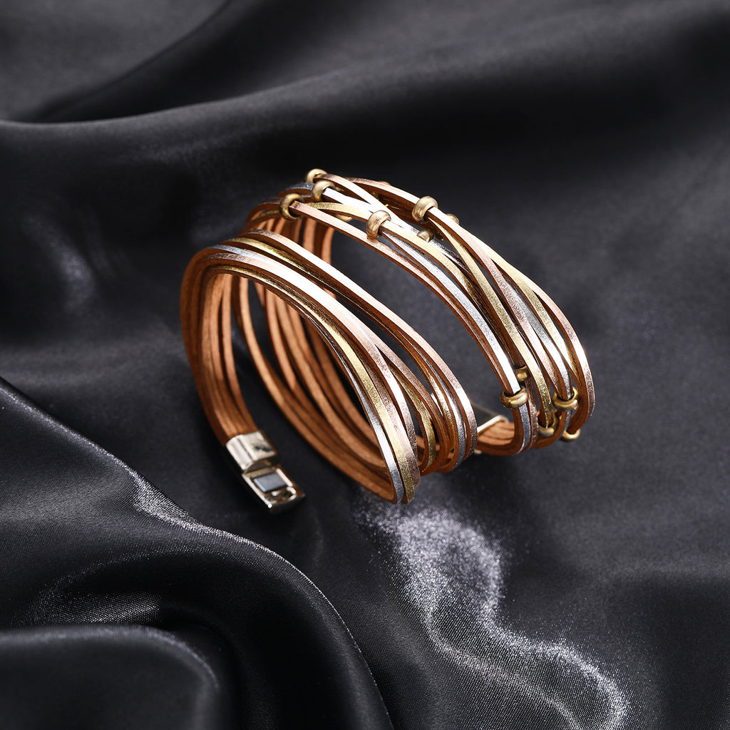 Damen Lederarmband mit eleganten Metallelementen Shop Nory