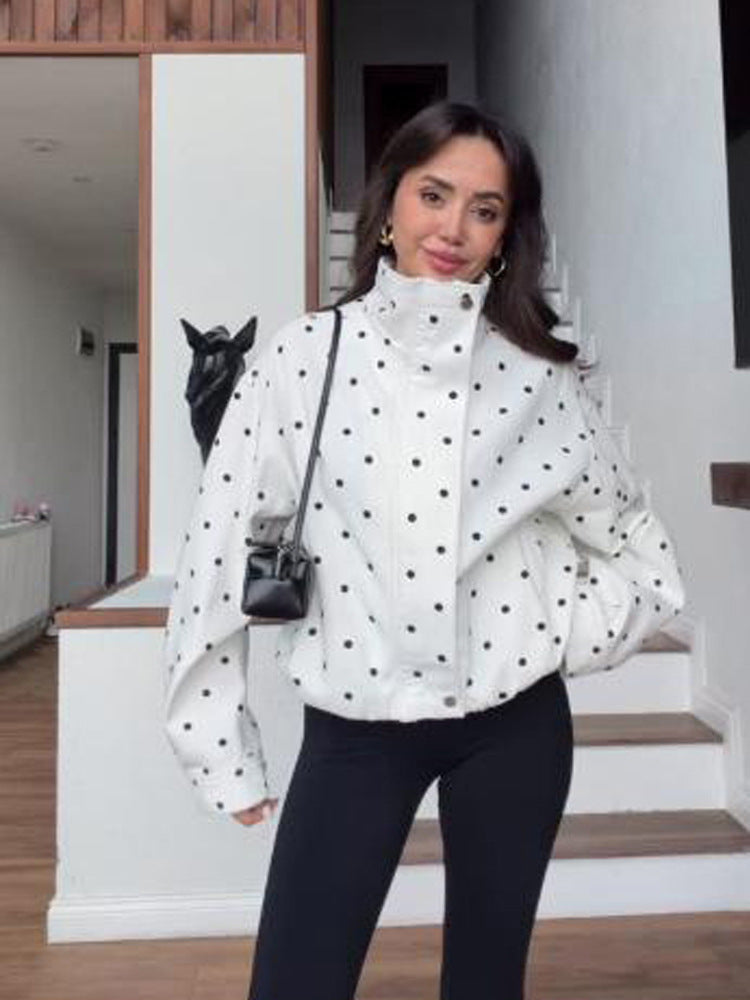 Damen Oversize-Blouson mit Stehkragen und Pünktchen-Print Shop Nory