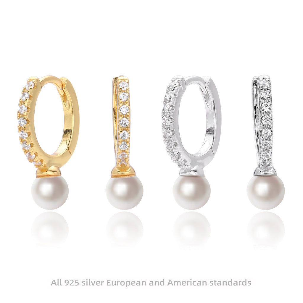 Damen Ohrhänger mit strahlendem Zirkonbesatz und perlenartigen Anhängern Shop Nory