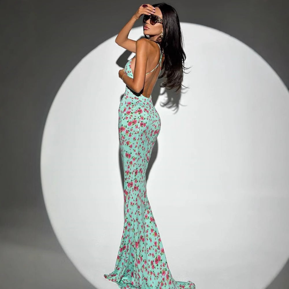 Damen figurbetontes Blumen-Maxikleid mit Spaghettiträgern und elegantem Schnitt Shopnory