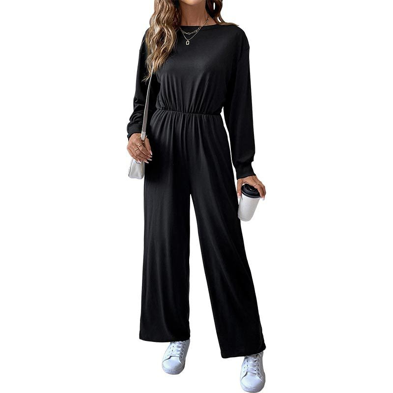Damen Lässiger Einteiler mit elastischer Taille, Seitentaschen und weitem Bein Shop Nory