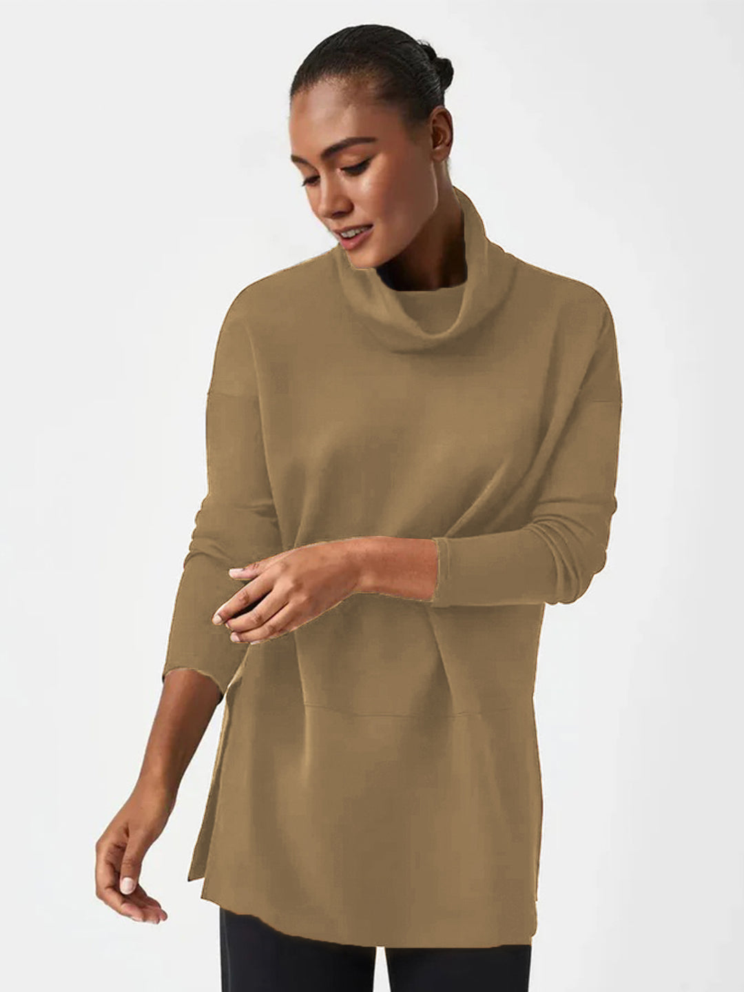 Damen Cozy Funnel Neck Tunika Pullover mit Übergrößen-Schnitt und seitlichen Schlitzen Shop Nory