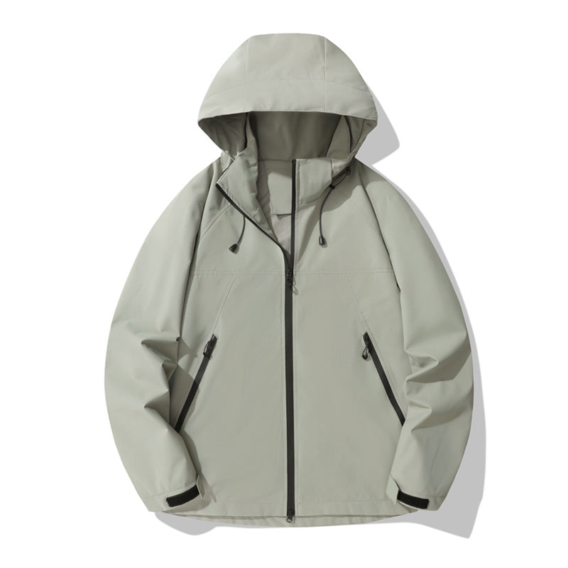 Damen wasserabweisende Outdoor-Jacke mit verstellbarem Kapuzenkragen und funktionalen Reißverschlusstaschen