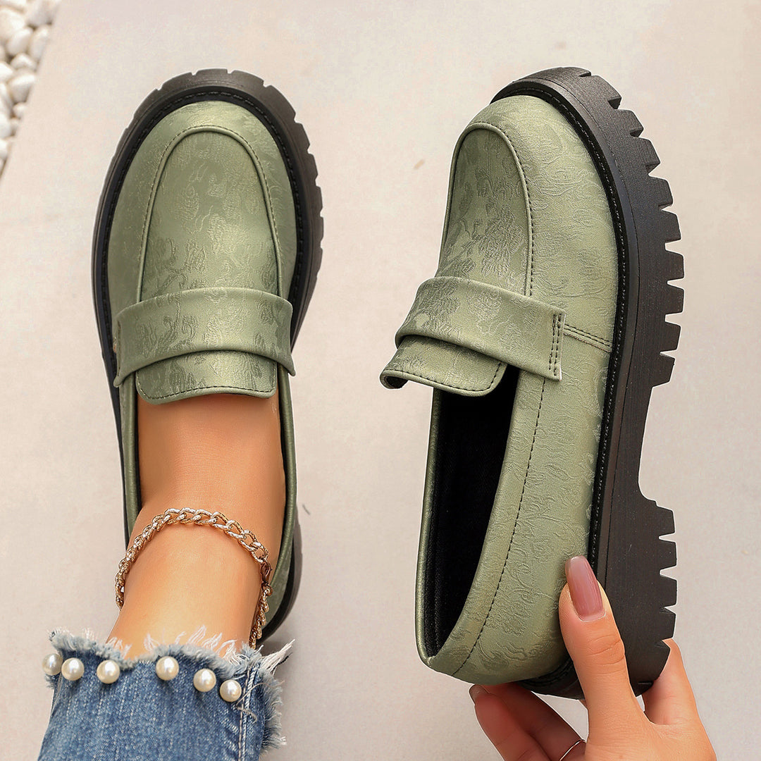 Damen Chunky Loafer mit profilierter Gummisohle und geprägtem Kunstleder Shop Nory
