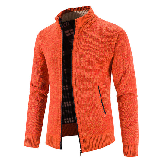 Herren Strickjacke mit durchgehendem Reißverschluss, Stehkragen und kariertem Futter Shop Nory