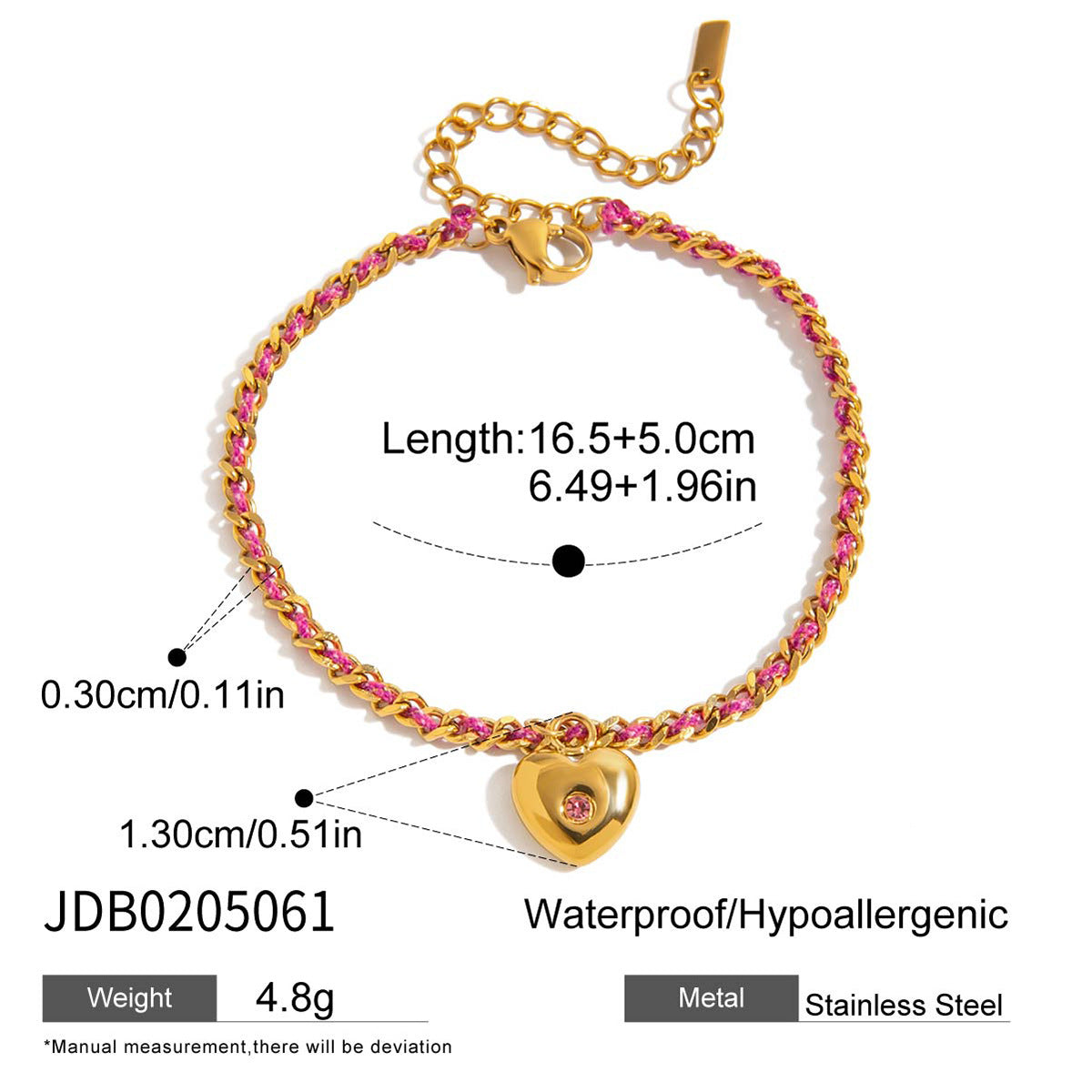 Damen Armband mit herzförmigem Anhänger und wasserdichten Eigenschaften Shop Nory
