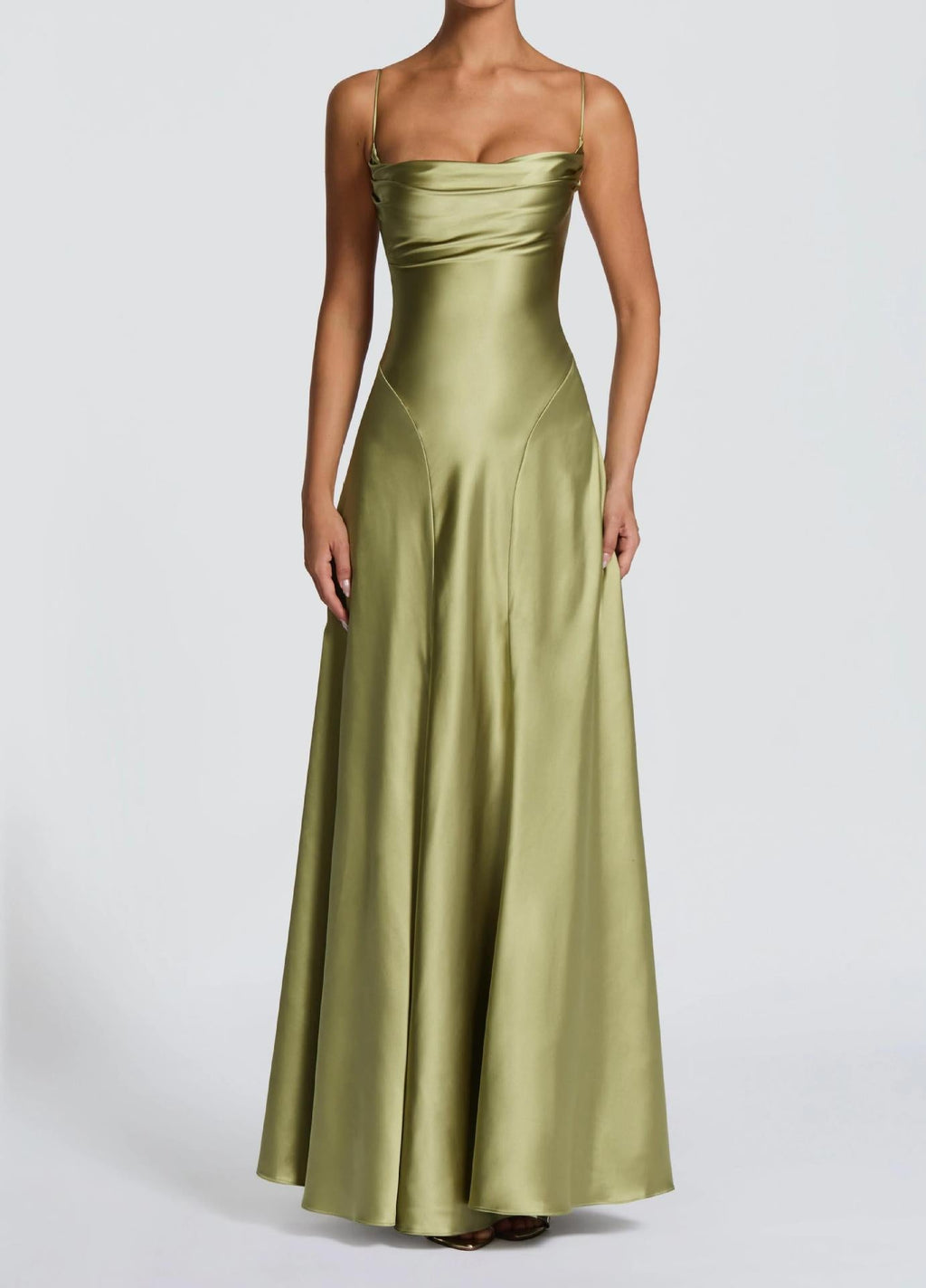 Damen Elegantes Maxi-Kleid mit fließendem Satin und verführerischem Spaghettiträger