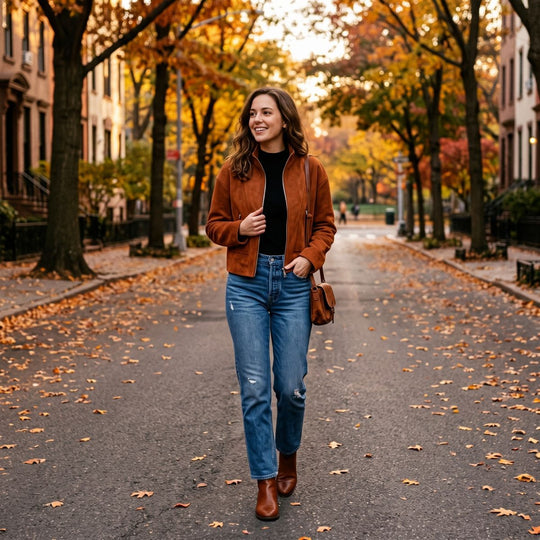 Damen Kurzjacke im Boxy-Cropped-Schnitt aus Velourslederoptik mit Stehkragen und Metallreißverschlüssen Shop Nory