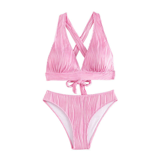 Damen Hochgeschnittener Bikini mit strukturiertem Oberteil
