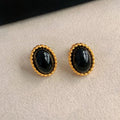 Damen Elegante Ovale Schwarze Stein Ohrstecker Shop Nory