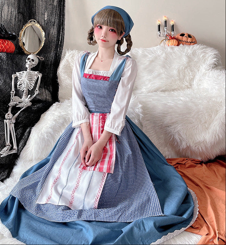 Damen Vintage Schürzenkleid mit fließendem Rock und zarten Rüschendetails Shop Nory