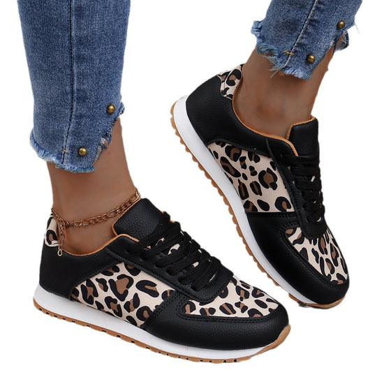 Damen sportliche Leoparden-Print Retro-Sneaker mit gepolstertem Komfortfußbett und profilierter Gummisohle Shop Nory