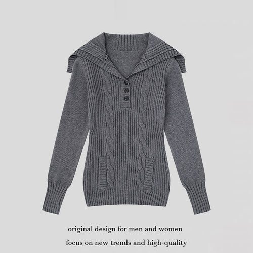 Damen Strickpullover mit Zopfmuster, Schalkragen und Knopfleiste Shop Nory