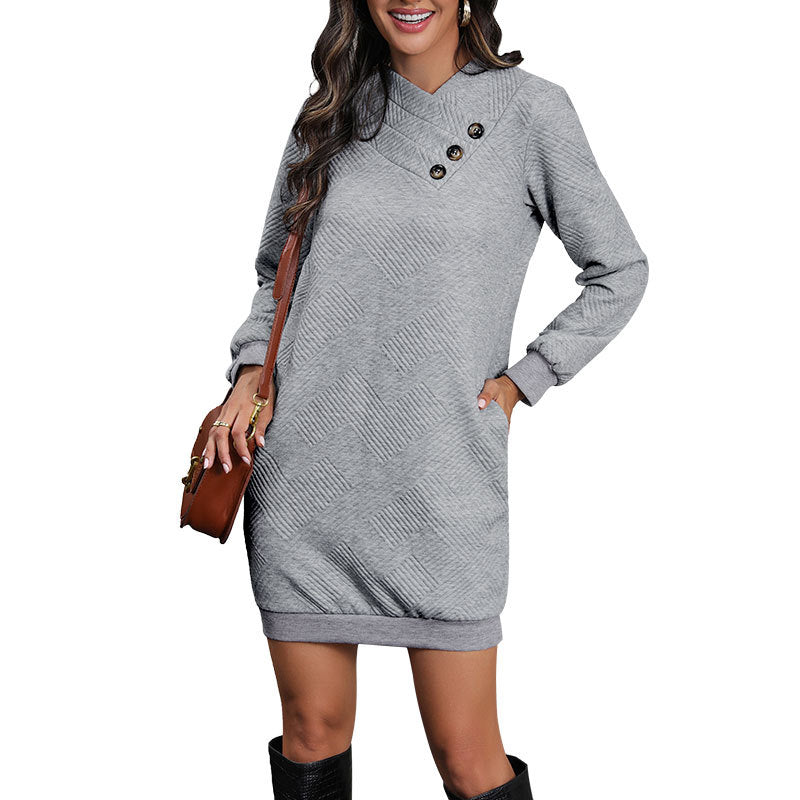 Damen Strukturiertes Sweatkleid mit asymmetrischem V‑Ausschnitt und Zierknöpfen Shop Nory