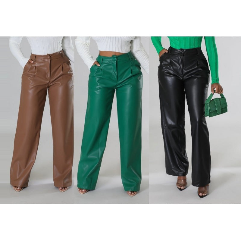 Damen Elegante und stilvolle Kunstlederhose
