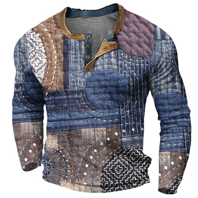 Herren Modisches Langarmhemd mit Ethno-Muster Shop Nory