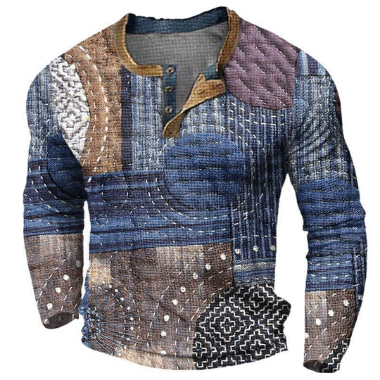 Herren Modisches Langarmhemd mit Ethno-Muster Shop Nory
