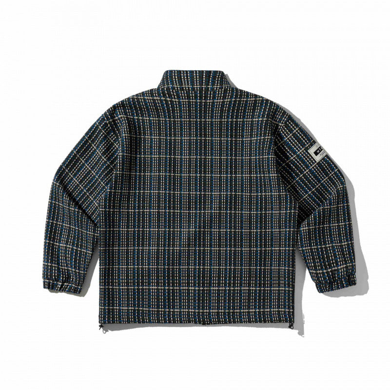 Unisex Kastenförmige karierte Fleece-Übergangsjacke mit Reißverschluss, Stehkragen und Zipp-Taschen Shop Nory