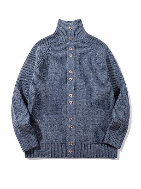 Damen Grobgestrickter Long-Cardigan mit Stehkragen und durchgehender Knopfleiste Shop Nory