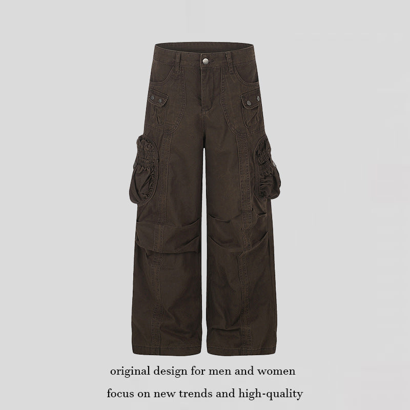 Damen weite Utility-Cargohose mit gerafften Seitentaschen und Ziernähten Shop Nory
