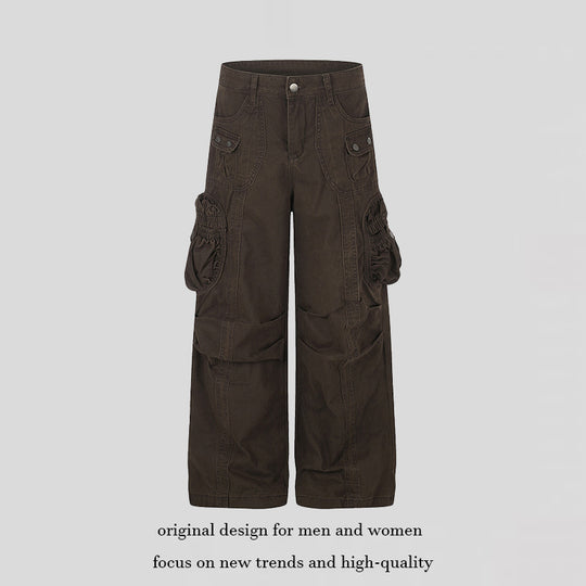 Damen weite Utility-Cargohose mit gerafften Seitentaschen und Ziernähten Shop Nory