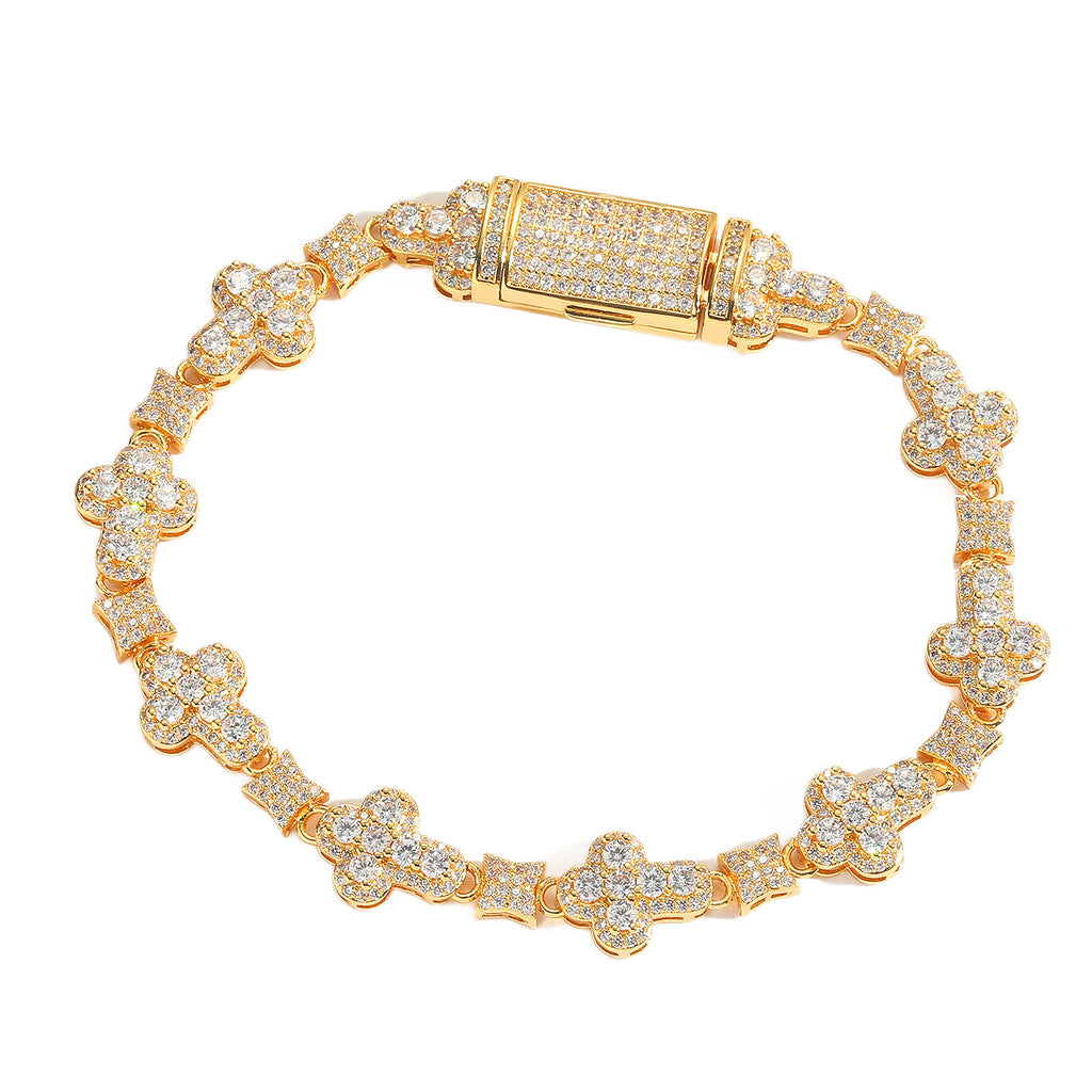 Filigranes Kleeblatt-Armband mit Pavébesetzten Zirkonia und Sicherheitsverschluss