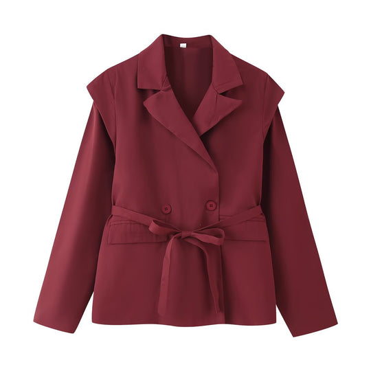 Damen Taillierter Bindegürtel-Blazer mit doppelter Knopfleiste und Reverskragen Shop Nory