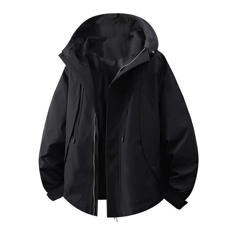 Damen winddichte Übergangsjacke mit Kapuze und verstellbarem Kordelzug
