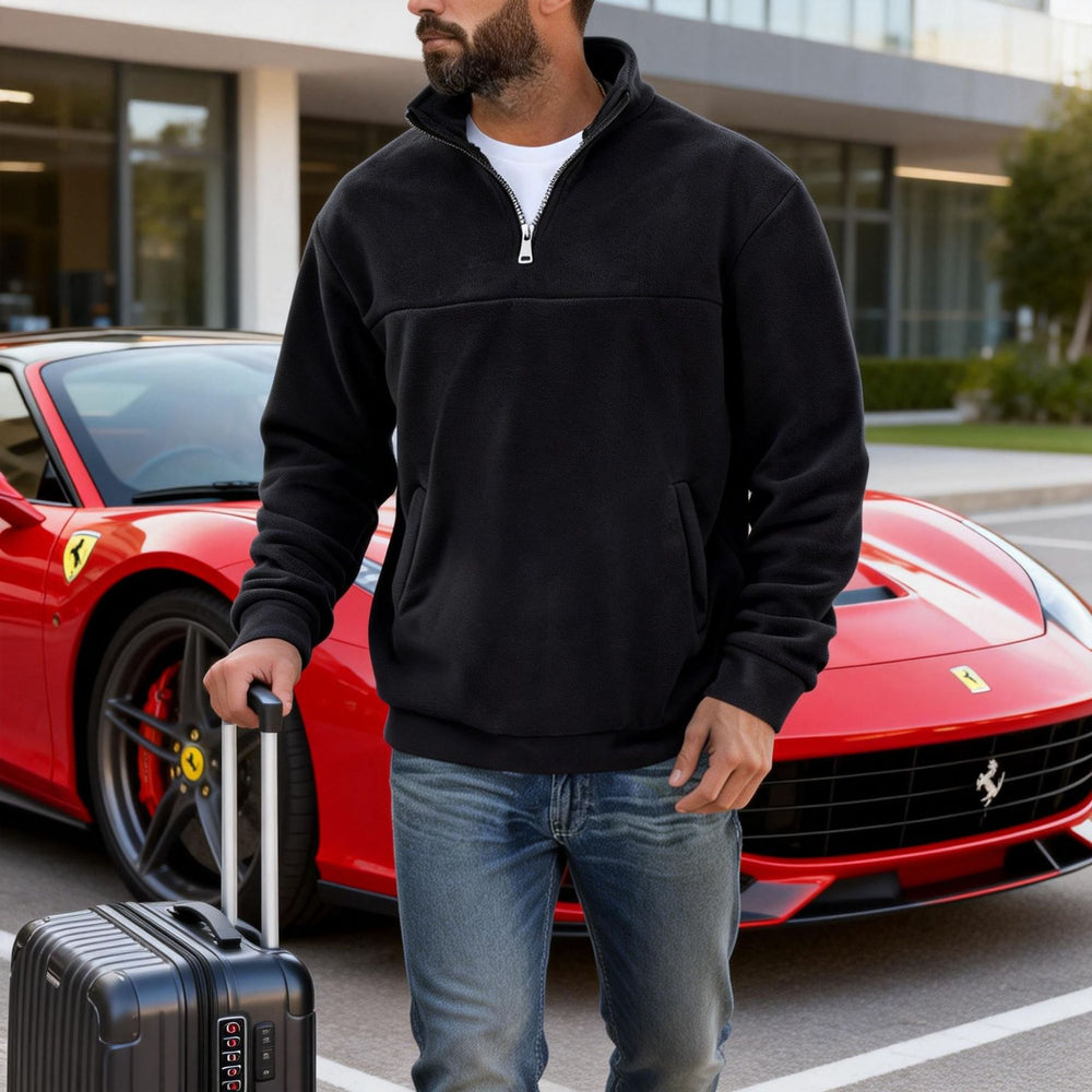 Herren warmer Fleece-Halbzip-Pullover mit Stehkragen, Kängurutasche und Relaxed Fit Shop Nory