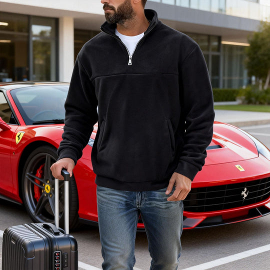 Herren warmer Fleece-Halbzip-Pullover mit Stehkragen, Kängurutasche und Relaxed Fit Shop Nory