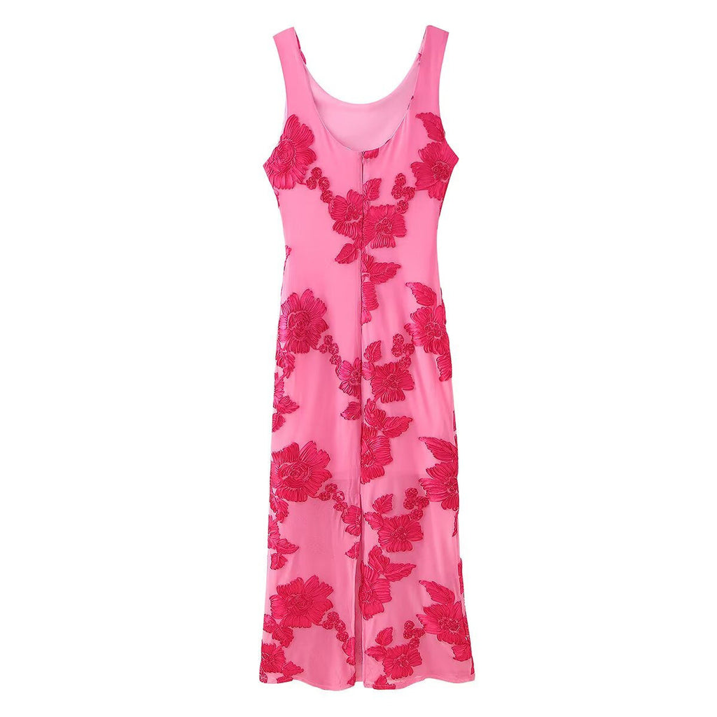 Damen Maxikleid mit floralem Stickmuster und elegantem Schnitt