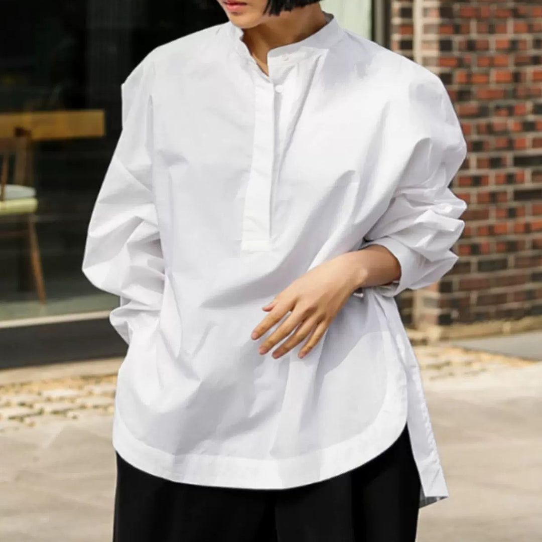 Damen Boxy-Baumwollbluse mit breitem Kentkragen und legerer Passform Shop Nory