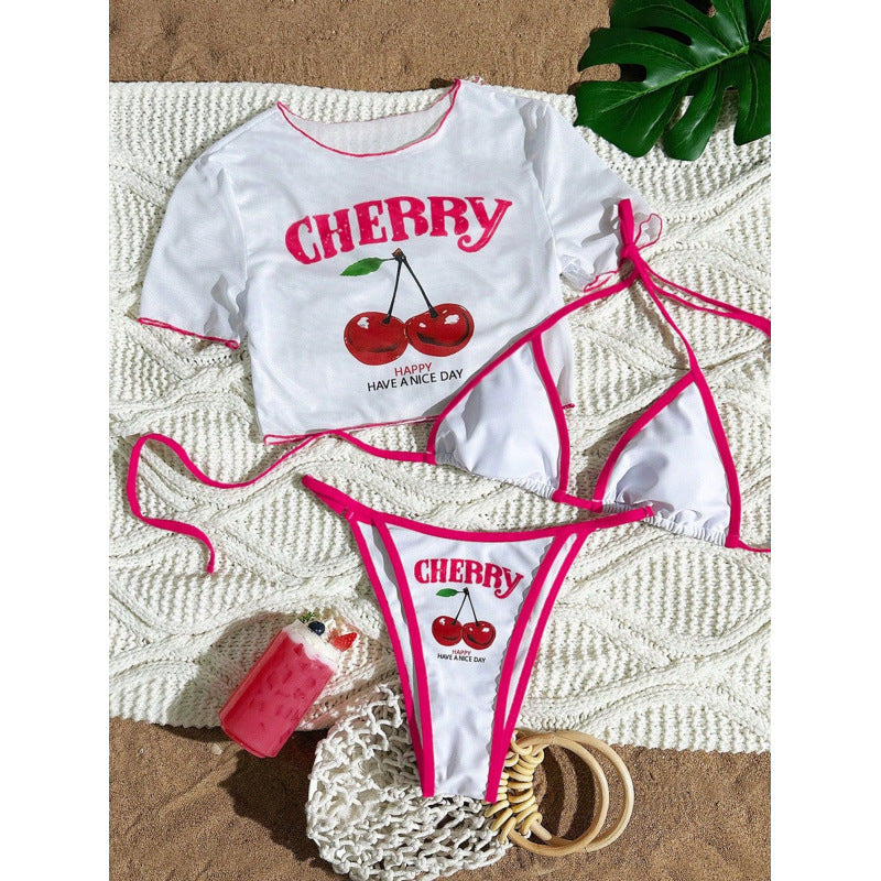 Damen Crop-Top Bikini-Set mit sportlichem Schnitt und Brasil-Print