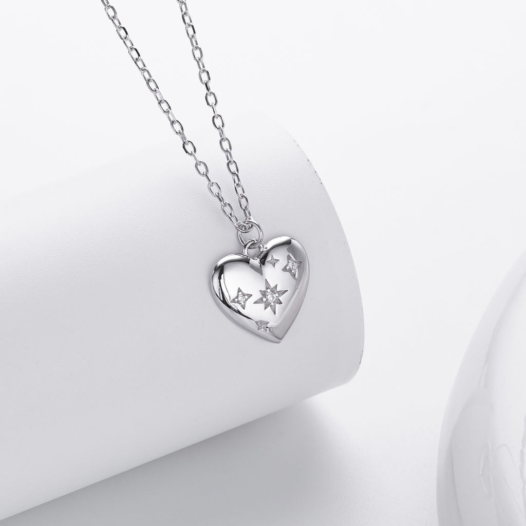 Damen Halskette mit herzförmigem Anhänger aus hochwertigem 925 Sterling Silber und funkelnden Zirkonen Shop Nory