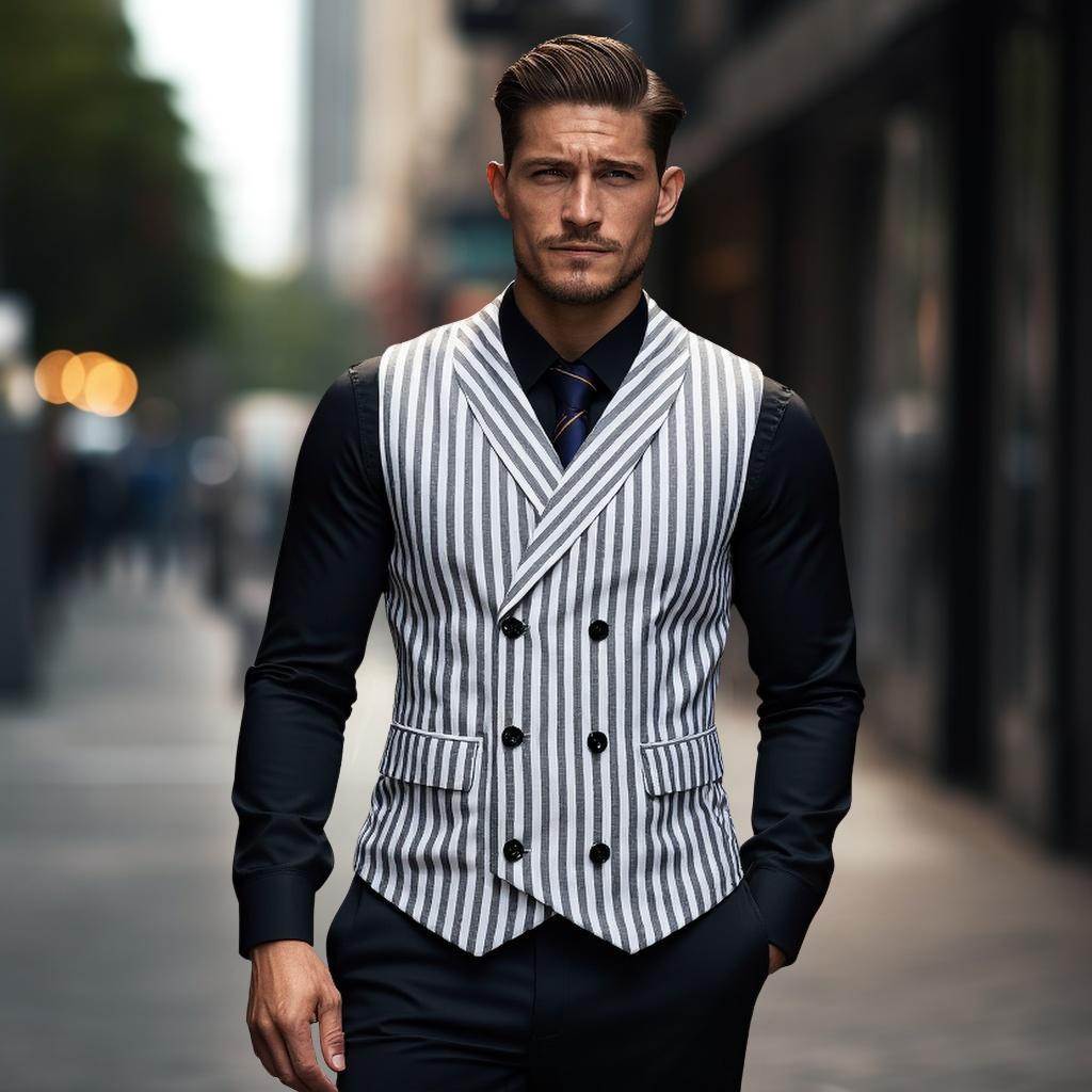 Herren elegante Weste mit doppelter Knopfleiste und klassischen Streifen