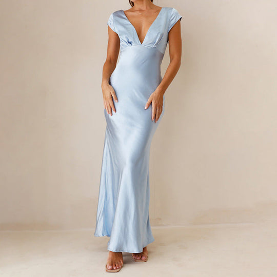 Damen langes Abendkleid mit schickem V-Ausschnitt und elegantem Fall