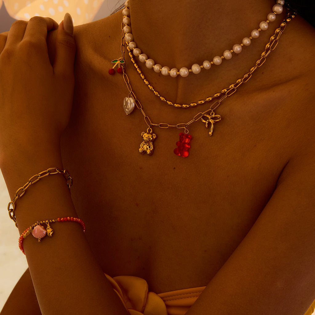 Damen verspielte Charm-Halskette aus Edelstahl Shop Nory