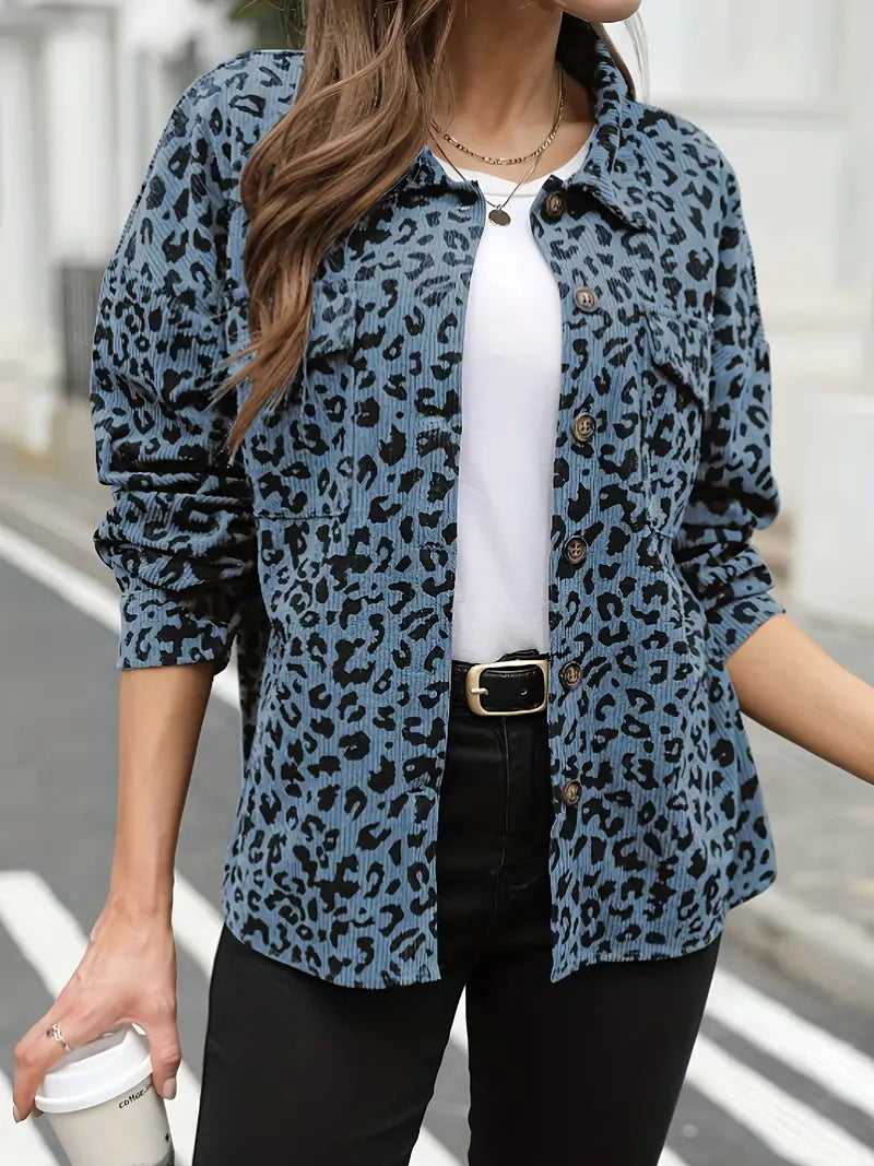 Damen Flanelljacke mit Leopardenmuster
