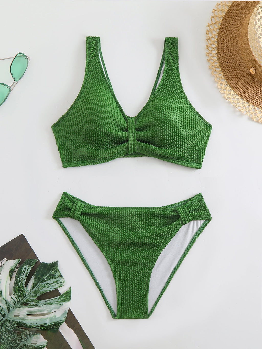 Damen strukturierter Bikini mit versetztem Band
