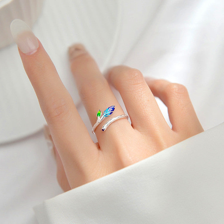Damen Offener Ring mit floralen Details und buntem Emaille-Shop Nory