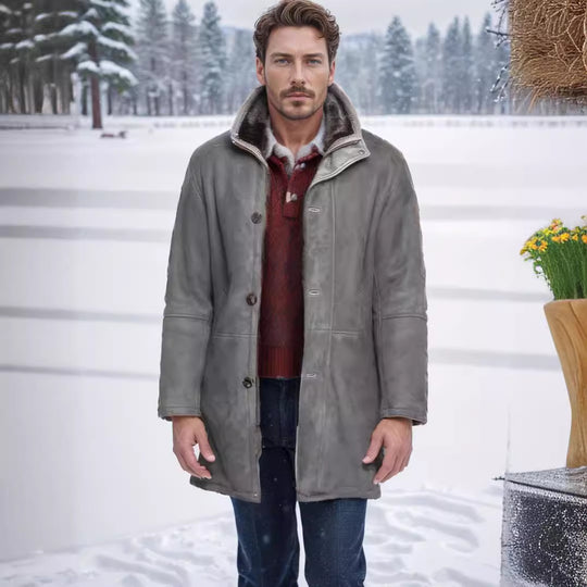 Herren Langer Thermomantel im Field-Stil mit Kunstlammfell-Innenseiten und Zweiwege-Reißverschluss Shop Nory