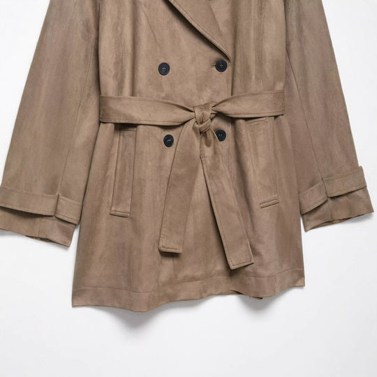 Damen Doppelreihiger Wildlederoptik-Trenchcoat mit Taillengürtel Shop Nory